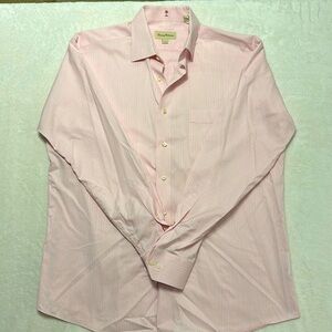 Mens Tommy Bahama Baby Pink Pin Stripe‎ Button Down Shirt Size 16 Casual Preppy
